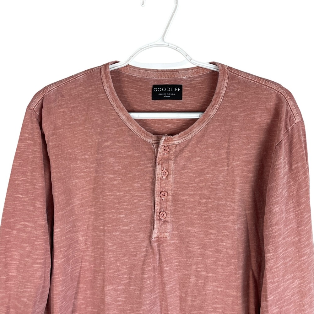 Goodlife Mens Henley Long Sleeve T‎ Shirt XL Red Cotton Made in the USA *read